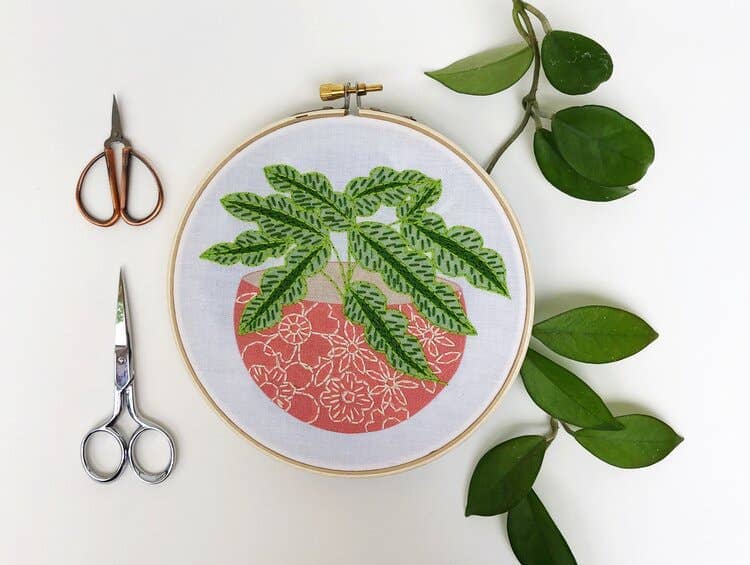 pot plant embroidery Pink Flower Pot Embroidery Kit
