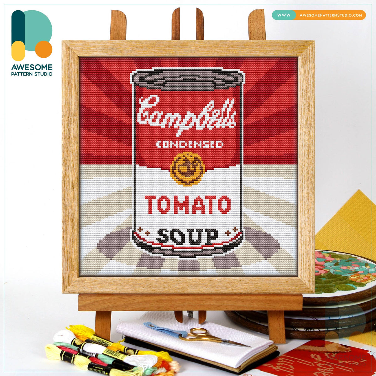 CS494-1 Campbell Tomato Soup, Counted Cross Stitch Kit