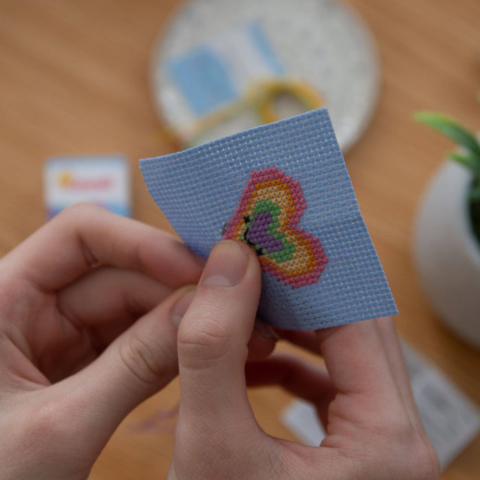Kawaii Rainbow Heart Mini Cross Stitch Kit  In A Matchbox
