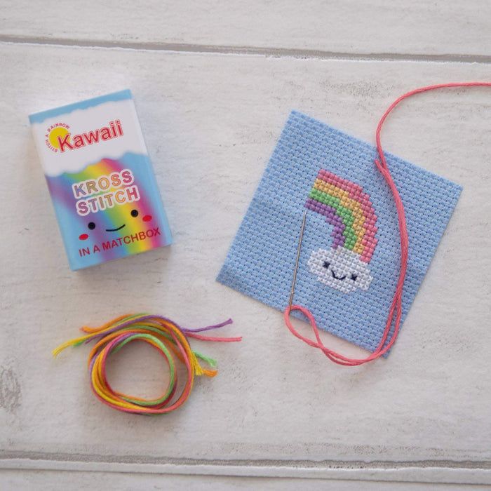 Kawaii Rainbow Cloud Mini Cross Stitch Kit  In A Matchbox